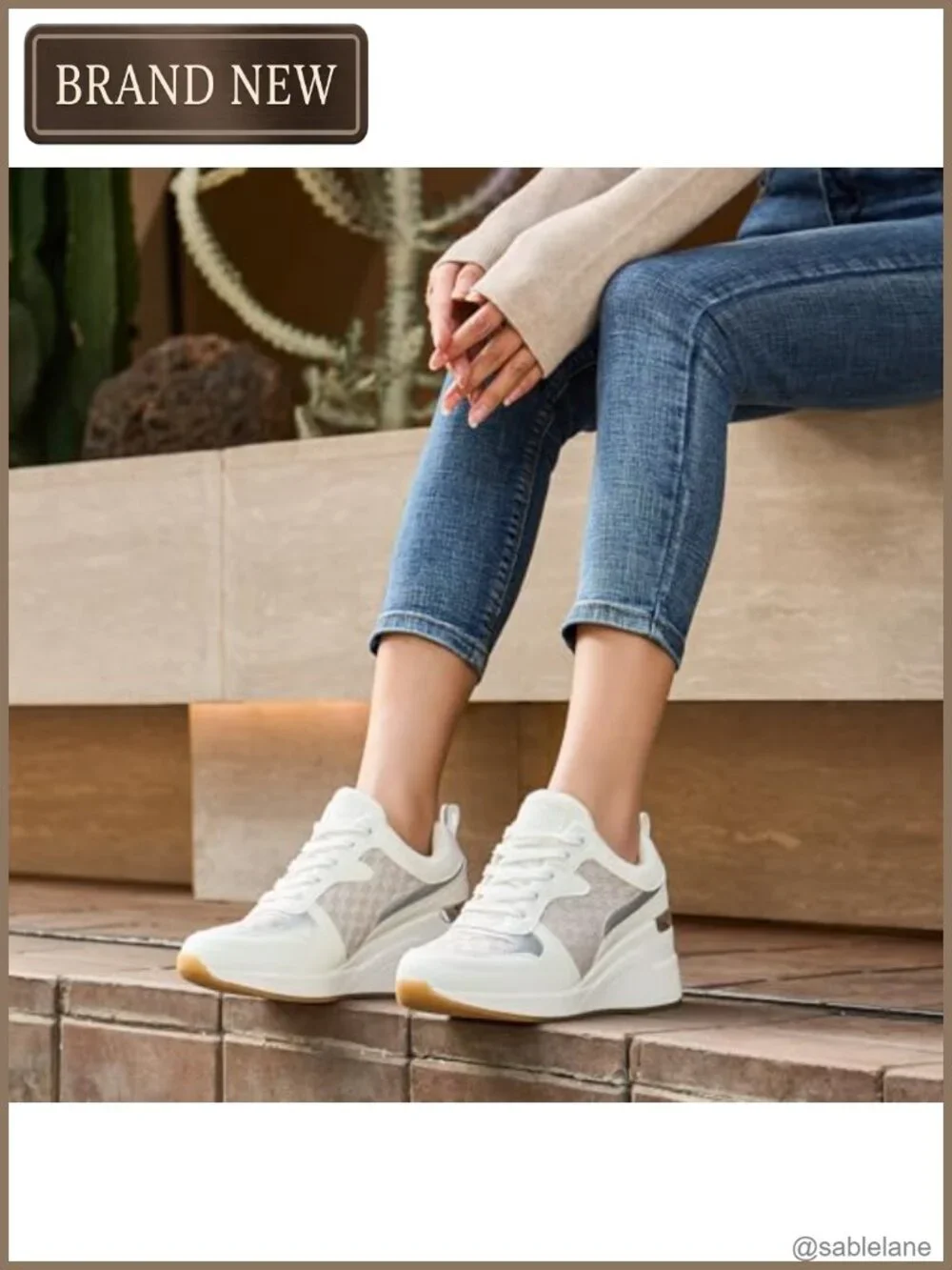 Wedge Sneakers for Women, High Heel Platform Tennis Shoes, Knit Upper, Rubber
